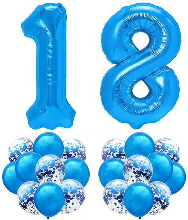 Zestaw CIEMNY NIEBIESKI na 18 URODZINY 100cm balon