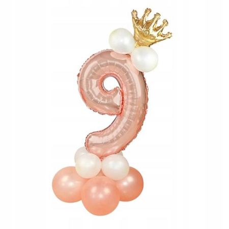 Zestaw ROSE GOLD na 9 urodziny RÓŻOWE ZŁOTO balony