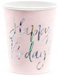 Kubeczki HAPPY B'DAY! Pudrowy RÓŻ papierowe roczek