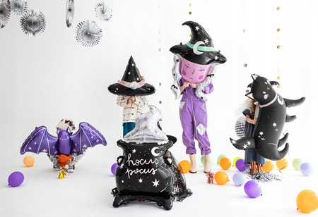 Duży Balon foliowy Czarny Kot Holograficzny na Urodziny Halloween 96x95cm