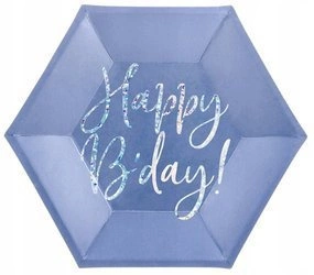Talerzyki HAPPY B'DAY! granatowe na urodziny 20cm