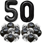 Zestaw CZARNY BALONY na 50 URODZINY 100cm konfetti