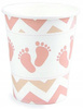 Kubeczki STÓPKI różowe na BABY SHOWER roczek 6szt