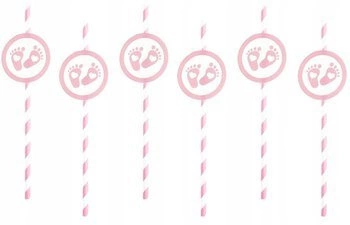 Słomki różowe STÓPKI na BABY SHOWER urodziny 6szt