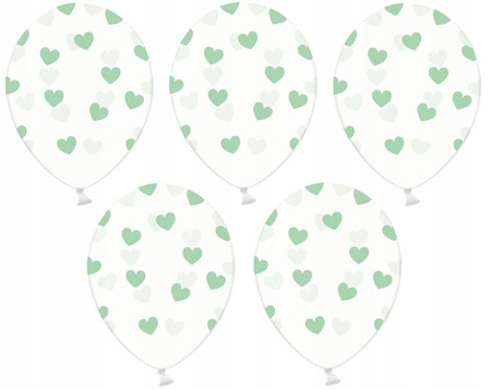 Duże 36cm balony z nadrukiem SERCA MIĘTOWE 5szt