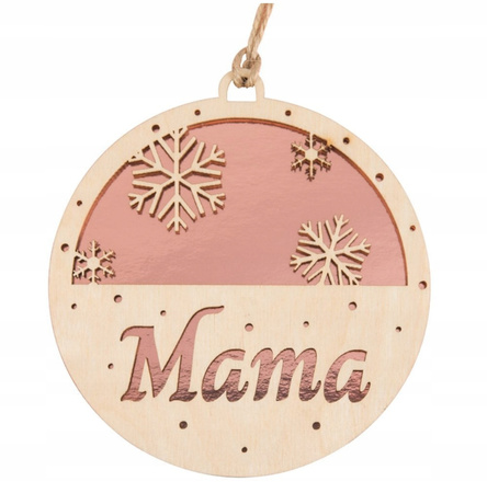 Bombka drewniana MAMA różowe złoto ROSE GOLD ozdoba na choinkę prezent 8cm