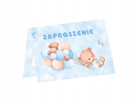 Zaproszenia MISIE Z BALONIKAMI na urodziny NIEBIESKIE błękit z kopertą 6szt
