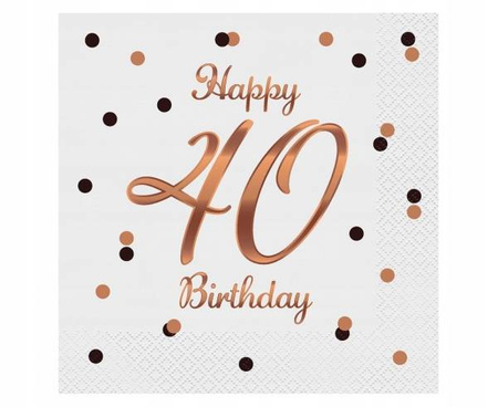 Serwetki Happy 40 Birthday RÓŻOWE ZŁOTO urodziny