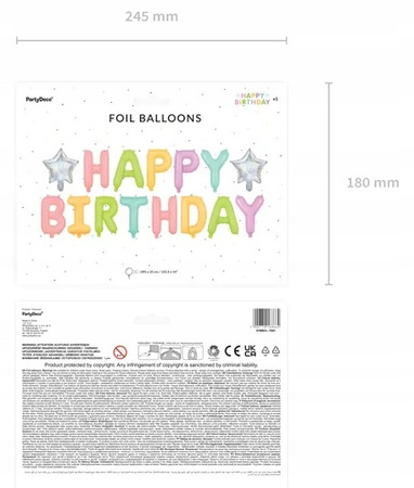 Balony foliowe Kolorowy napis Happy Birthday z Gwiazdkami na Urodziny 395cm