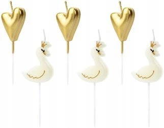 Świeczki ZŁOTE LOVELY SWAN na urodziny tort 6szt