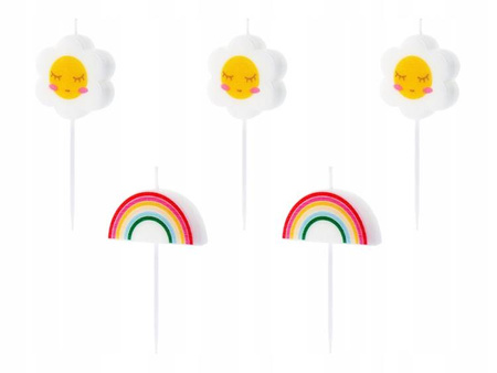 Świeczki kolorowe STOKROTKI na urodziny tort 5szt