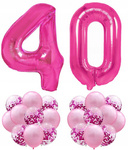 Zestaw RÓŻOWY na 40 URODZINY 100cm balony konfetti