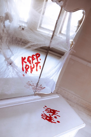 Duże Żelowe Naklejki na Okno KEEP OUT Krwawe Czerwone Dekoracja Halloween