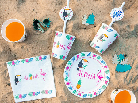 Talerzyki papierowe Aloha Hawajskie na Urodziny Roczek Party 18cm 6szt
