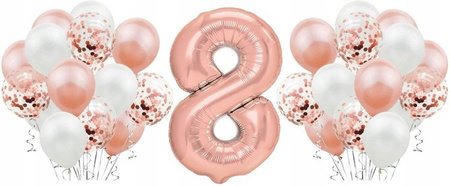 Zestaw ROSE GOLD na 8 urodziny RÓŻOWE ZŁOTO balony