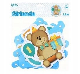 Baner MOJE 1 URODZINY na ROCZEK GIRLANDA niebieska