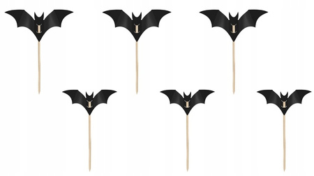 Pikery Czarne Nietoperze Dekoracja na tort muffinki babeczki Halloween 6szt