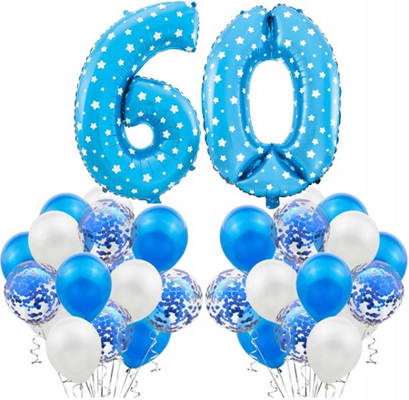 Zestaw NIEBIESKI na 60 URODZINY BALONY konfetti