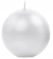 Świeca metalizowana kula PERŁOWA biała na ślub urodziny komunię wesele 8cm