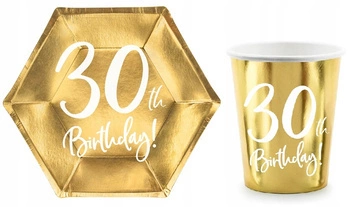 Zestaw ZŁOTY 30 Urodziny Talerzyki Kubeczki 12szt