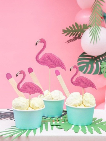 TOPPER na tort ALOHA FLAMINGI RÓŻOWE 15-23cm 6szt