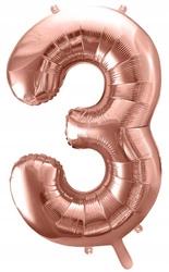 Balon RÓŻOWE ZŁOTO foliowy CYFRA 3 na urodziny jubileusz ROSE GOLD 100cm