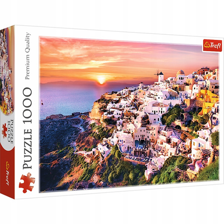 Puzzle Zachód słońca nad Santorini KRAJOBRAZ WYSPA DOM MORZE 1000 szt TREFL