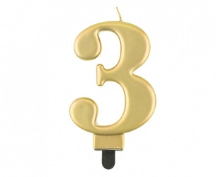 Świeczka ZŁOTA cyfra na 3 urodziny tort GLAMOUR
