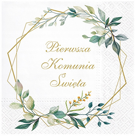 Serwetki Komunijne na Pierwszą Komunię Świętą Eukaliptus Boho 33cm 20szt