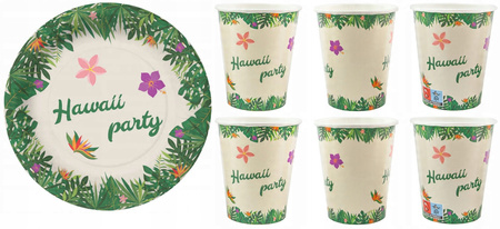 Zestaw Talerzyki Kubeczki Hawaii Hawajskie na Urodziny Roczek Party 12szt
