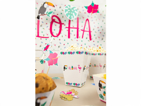 Duże Pudełka Aloha Party Hawajskie na popcorn słodycze Urodziny Roczek 6szt