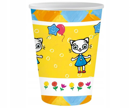 Kubeczki papierowe Kicia Kocia na urodziny roczek Urodzinowe 250ml 6szt