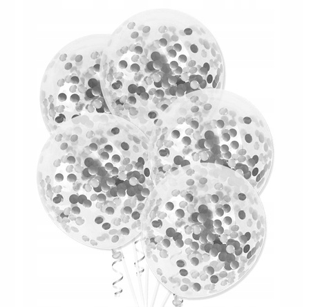 Balony z KONFETTI SREBRNYM na URODZINY CHRZEST WESELE KOMUNIĘ 30cm 100szt
