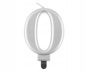 Świeczka SREBRNA cyfra 0 urodzinowa tort GLAMOUR