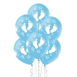 Balony NIEBIESKIE STÓPKI na BABY SHOWER roczek dla chłopca 6szt
