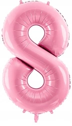 Balon JASNY RÓŻOWY foliowy CYFRA 8 na urodziny pink jubileusz imprezę 100cm