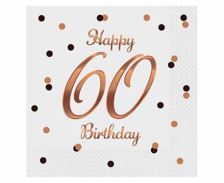Serwetki Happy 60 Birthday RÓŻOWE ZŁOTO urodziny