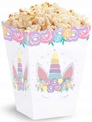 DUŻE Pudełka na Popcorn JEDNOROŻEC 3szt Urodziny