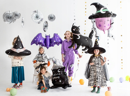 Duży Balon foliowy Czarny Kot Holograficzny na Urodziny Halloween 96x95cm