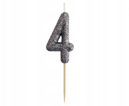 Świeczka piker cyferka 4 brokatowa czarna 11x3,5cm