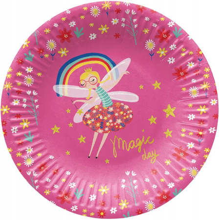 Talerzyki Różowe Wróżka na Urodziny Roczek Party Fairy Unicorn 18cm 8szt