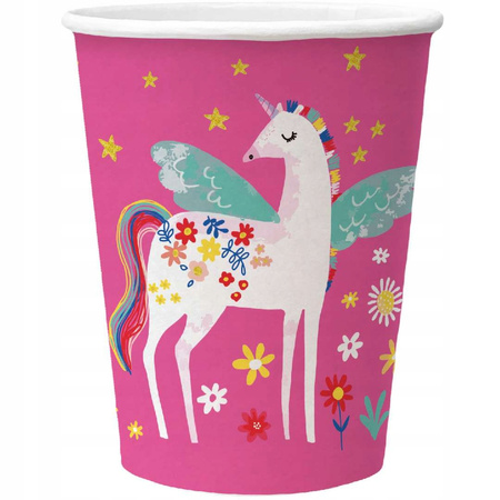 Kubeczki Papierowe Różowe Jednorożec na Urodziny Roczek Fairy Unicorn 8szt