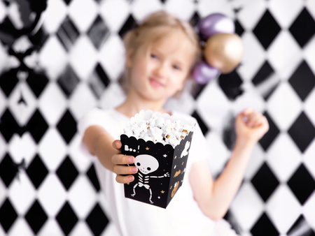 Pudełka BOO! Czarne na Popcorn Słodyczne Duch Dynia Szkielet Halloween 6szt