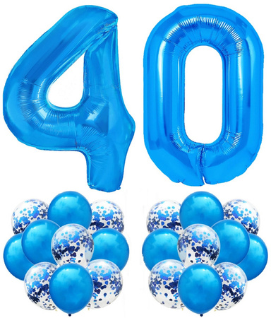 Zestaw CIEMNY NIEBIESKI na 40 URODZINY 100cm balon