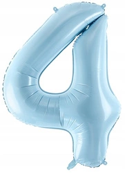 Balon JASNY NIEBIESKI foliowy CYFRA 4 na urodziny jubileusz imprezę 100cm