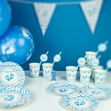 Słomki niebieskie STÓPKI BABY SHOWER urodziny 6szt