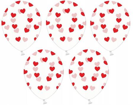 Duże 36cm balony z nadrukiem SERCA CZERWONE 5szt