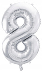 Balon SREBRNY foliowy CYFRA 8 na urodziny jubileusz rocznicę imprezę 100cm
