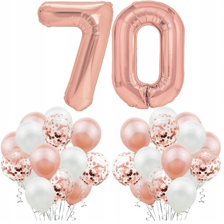 Zestaw ROSE GOLD na 70 urodziny RÓŻOWE ZŁOTO balon