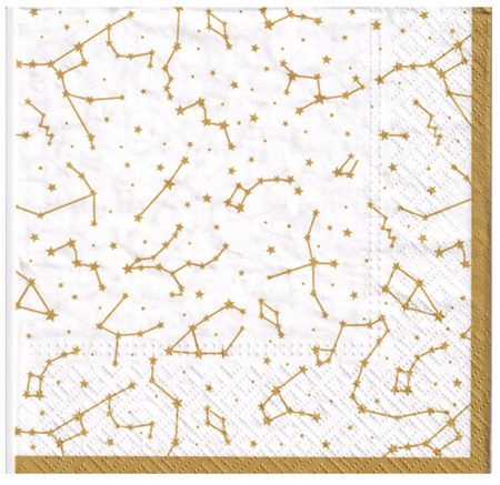 Serwetki Białe Złote Znaki Zodiaku na Urodziny Cosmic Zodiacs 33cm 20szt